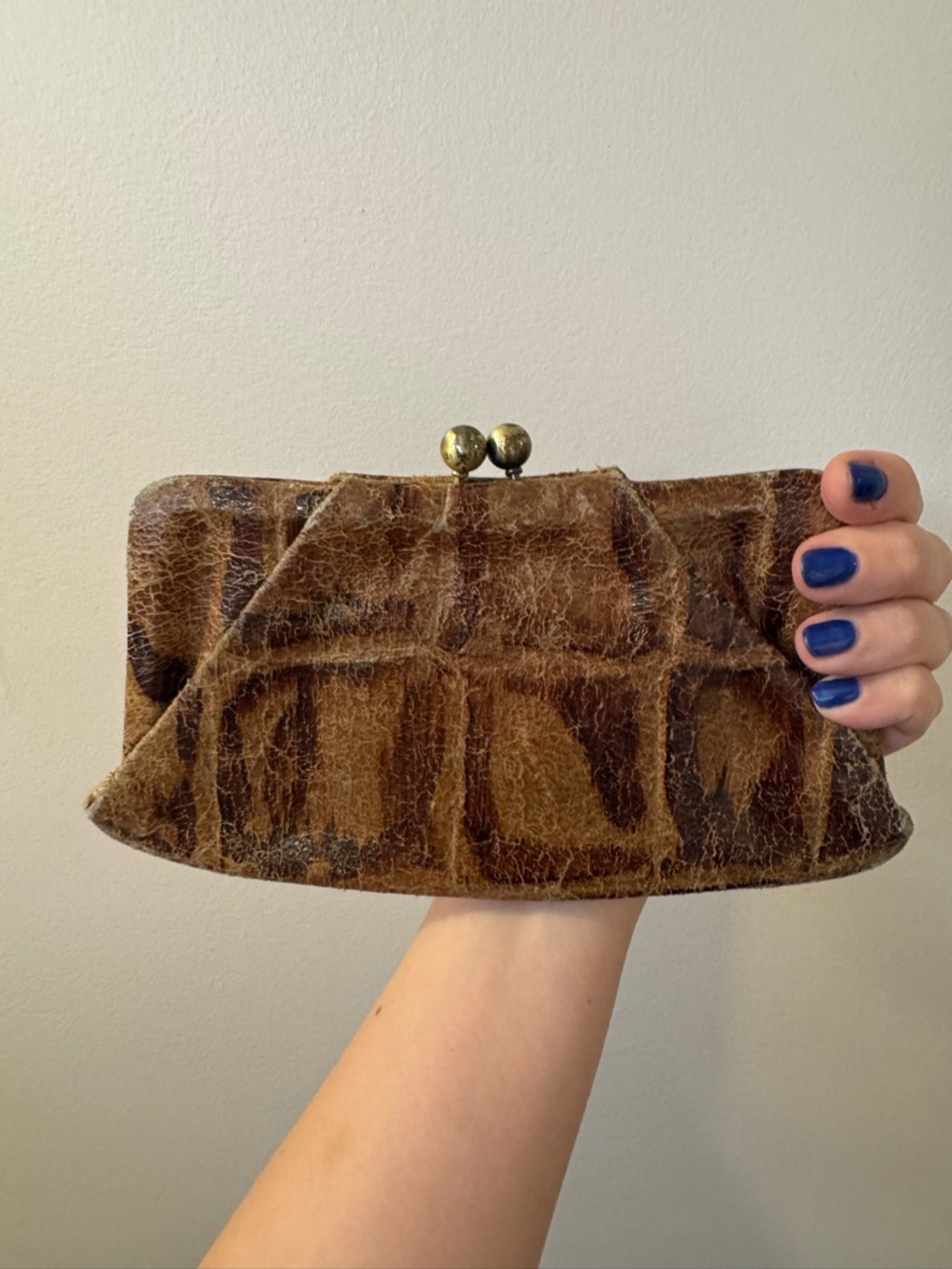 Vintage HOBO Brown Textured Leather Frame Clutch